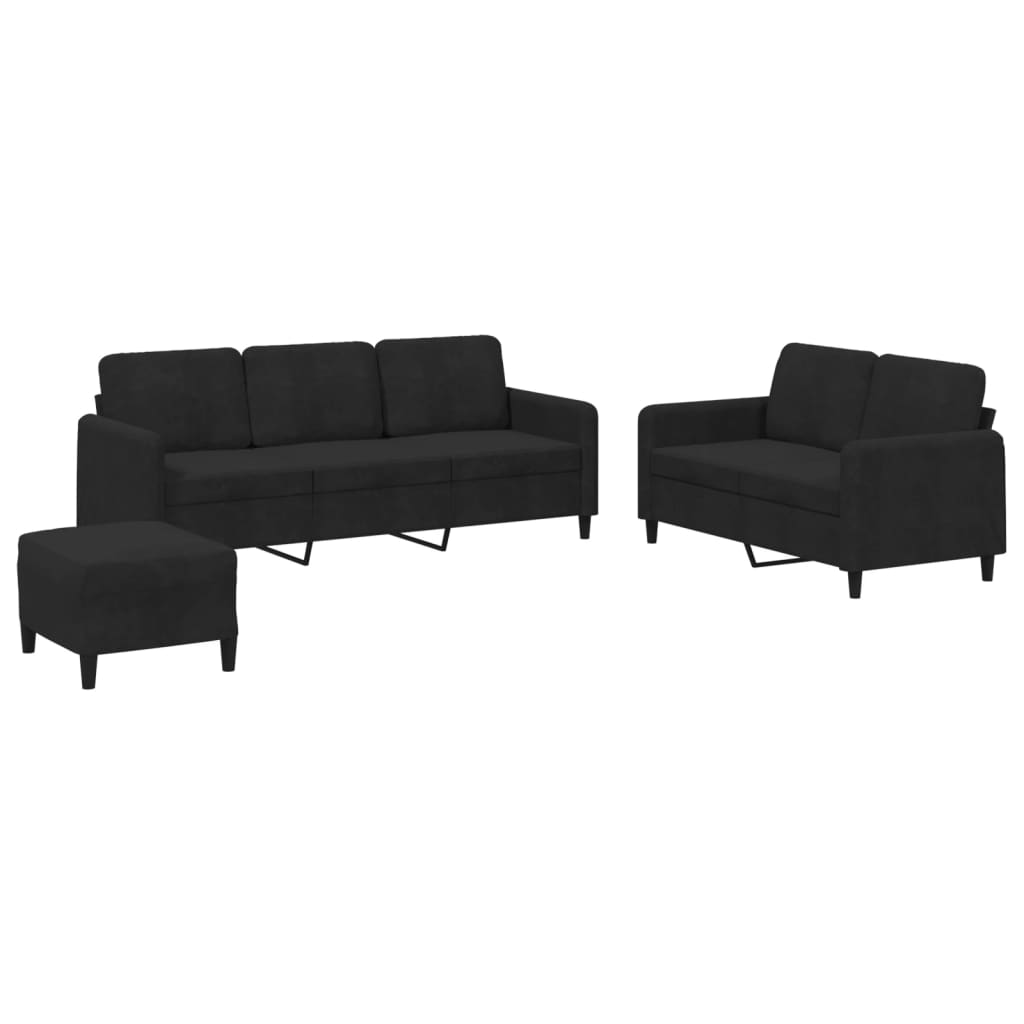 NNEVL 3 Piece Sofa Set Black Velvet